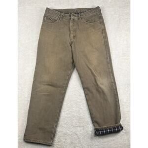 Vintage LL Bean Flannel Lined Jeans Mens 34x30 Brown Straight Leg Denim Twill
